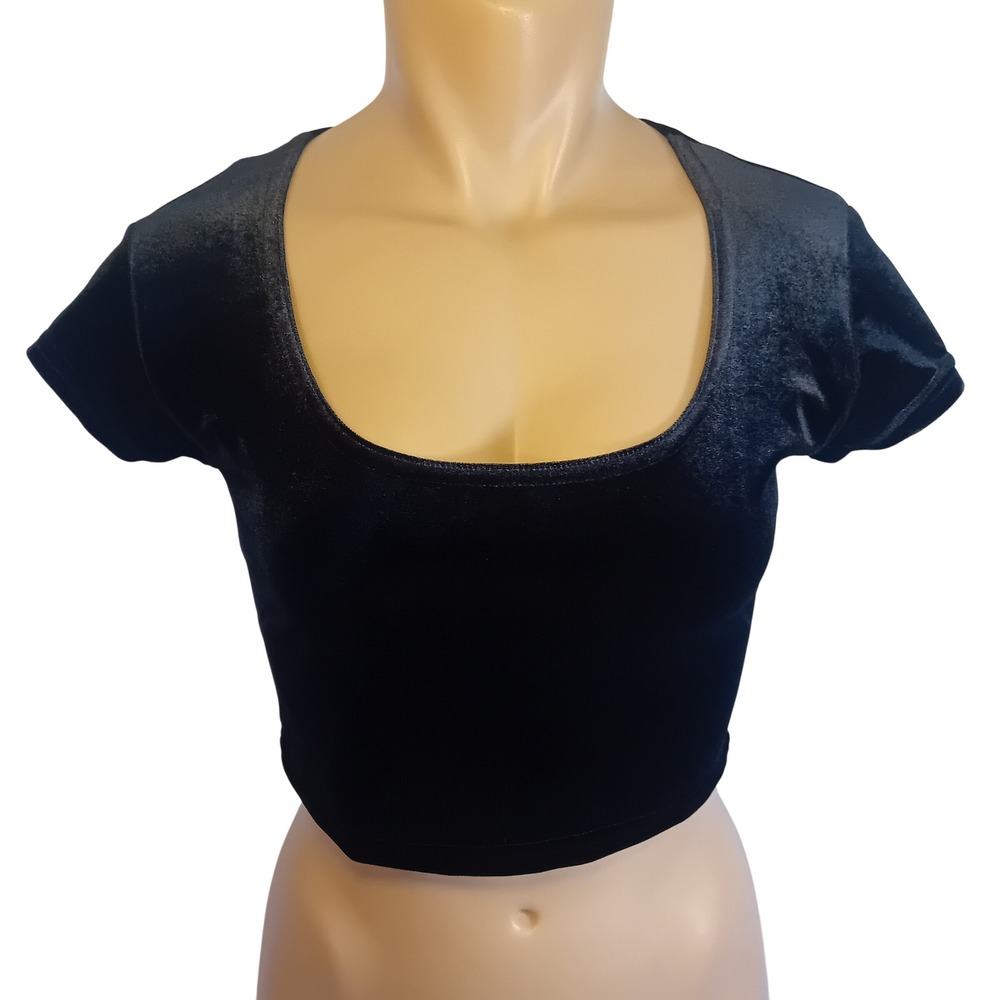 Vintage 90s/Y2K Cottura Basic Black Velvet Crop Top‎ Going Out Casual Approx S